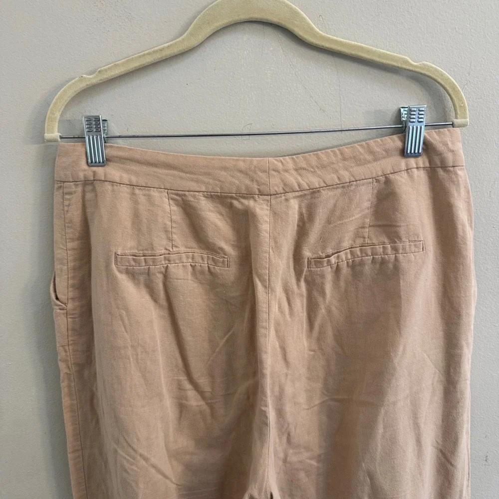 Zara Womens Tan Beige Linen Blend High Waisted Straight Leg Pants Size L